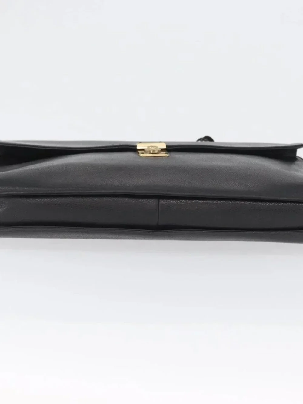 CHANEL Business Bag Grained Calf Skin Black Gold CC Auth ka2603